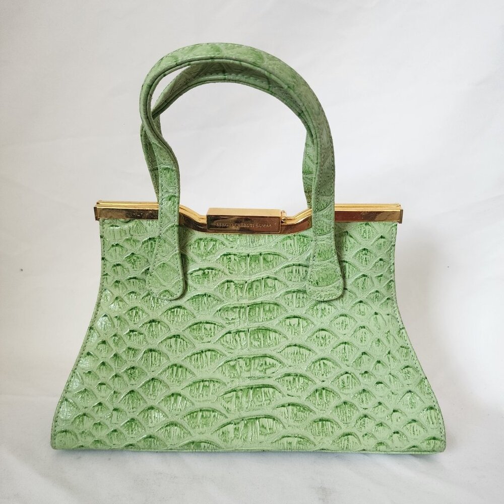 Y2K Small Sergio Cerruti Purse Crocodile Alligator Print Lime Green Gold